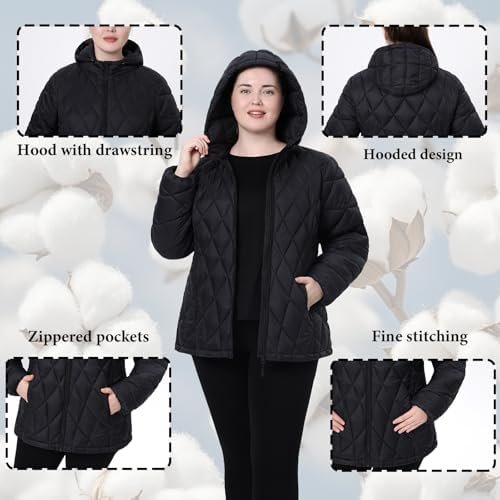 Plus Size Women's Packable Puffer Jacket 1X-5X Water-Resista...