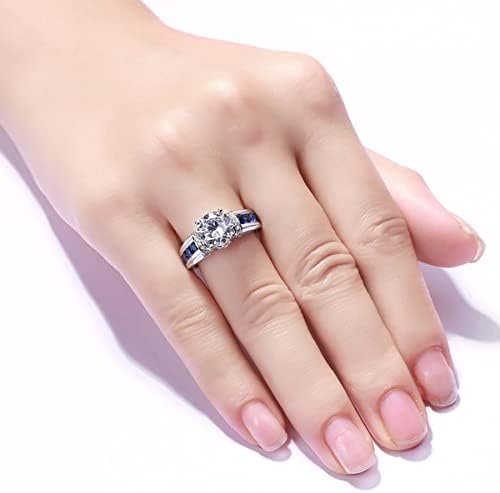 Moissanite Rings for Women 1 CT Round Cut Blue Wedding Ring ...