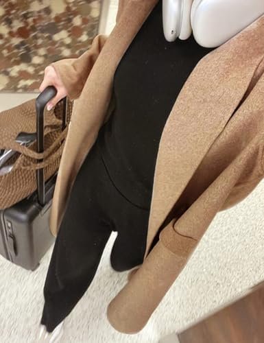 Hooever Women's Long Cardigan Wool Coat Open Front Pockets W...