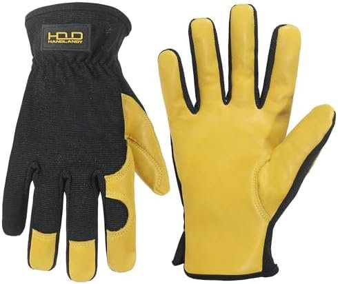 HANDLANDY Men Leather Gardening Gloves, Utility Work Gloves ...
