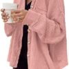 Yanekop Waffle Knit Button Down Shirt Womens Shacket Oversiz...