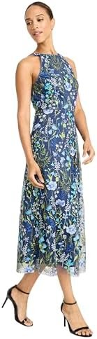 Maggy London Women's Garden Embroidered Mesh Halter Midi Dre...