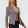 Allegra K Women's Faux Suede Jacket Open Front Lapel Draped ...
