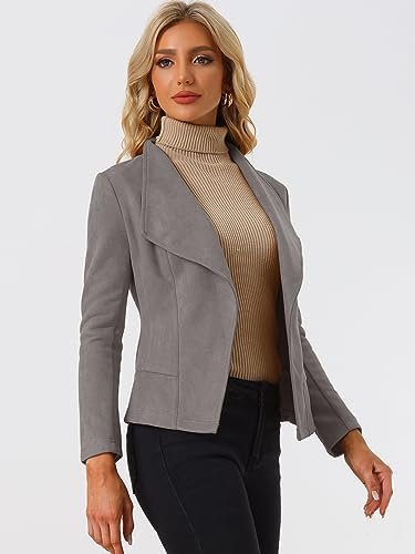 Allegra K Women's Faux Suede Jacket Open Front Lapel Draped ...