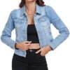 Anienaya Women's Jean Jacket Cropped Denim Jackets Stretchy ...