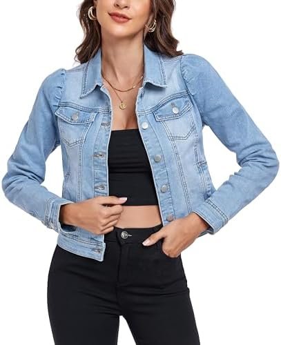 Anienaya Women's Jean Jacket Cropped Denim Jackets Stretchy ...