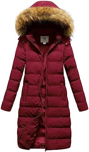 CREATMO US Women's Long Winter Faux Fur Coat Puffer Warm Jac...