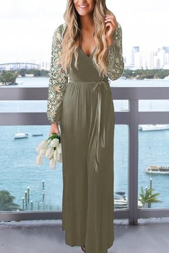 Kranda Womens Vintage Floral Lace Long Sleeve Faux Wrap V Ne...