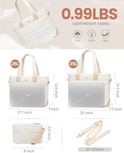 LOVEVOOK Tote Bag for Women, Large Puffer Tote Bag with Zipp...