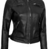 fjackets Real Leather Jacket Women - Cafe Racer Natural Grai...