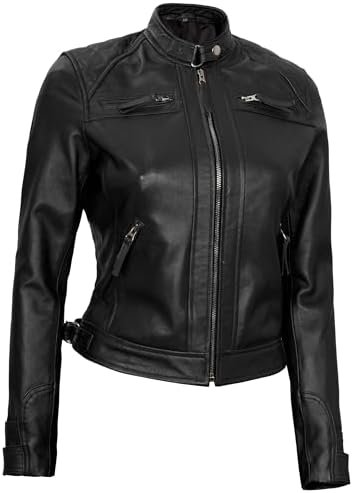 fjackets Real Leather Jacket Women - Cafe Racer Natural Grai...