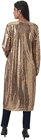 Masseys Women's Long Open-Front Sequin Jacket