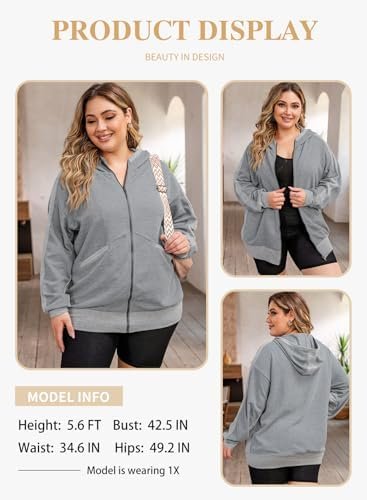 Eytino Womens Plus Size Long Sleeve Zip Up Oversized Casual ...