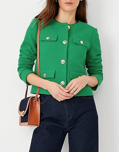 Cropped Tweed Blazer Jackets for Women Elegant Slim Collarle...