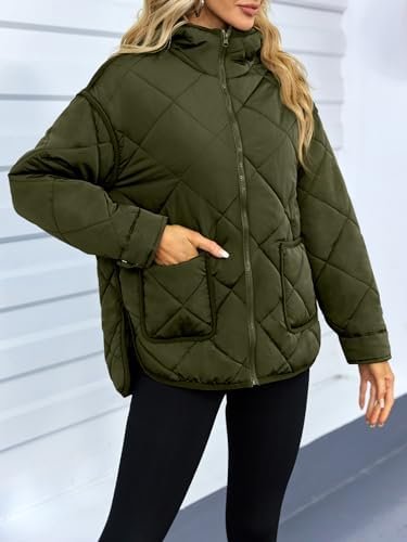 Dyexces Womens Quilted Puffer Jacket Hooded Long Sleeve Zip ...