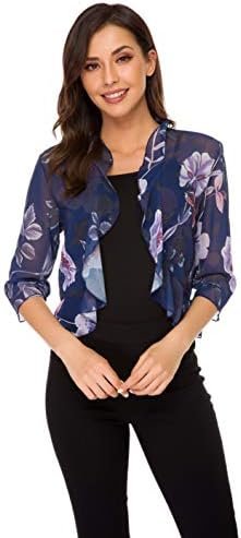 Women's Open Front Cropped Cardigan 3/4 Sleeve Casual Shrugs...