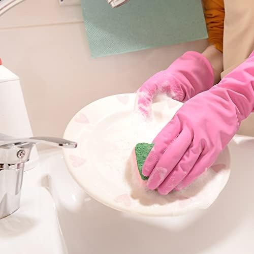 Rubber Kitchen Dishwashing Gloves - 4 Pairs Colorful Reusabl...
