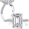 AINUOSHI 6 Carats Emerald Cut Cubic Zirconia CZ Rhodium Plat...