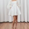 Women's Satin Short Wedding Dresses for Bride Puffy Long Sle...