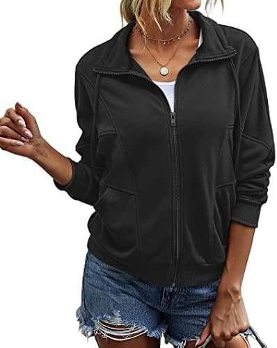 INFITTY Womens Long Sleeve Jacket Full Zip Up Stand Collar w...