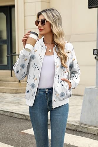 Zeagoo Women's Bomber Jacket Casual Coat Zip Up Outerwear Wi...