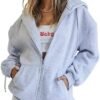Trendy Queen Womens Zip Up Hoodies Oversized Sweatshirts Fal...