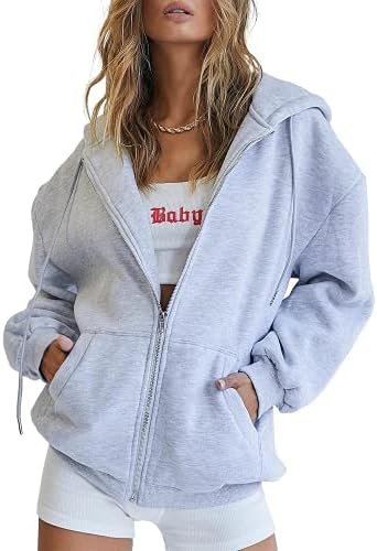 Trendy Queen Womens Zip Up Hoodies Oversized Sweatshirts Fal...