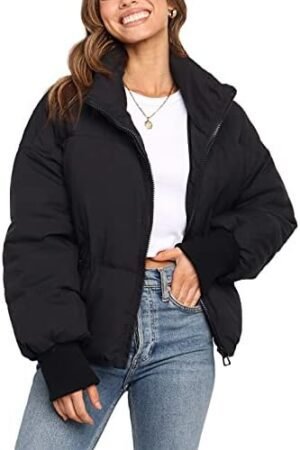 Lianlive Womens Cropped Puffer Jacket Oversized Black Short ... Lianlive Womens Cropped Puffer Jacket Oversized Black Short ...