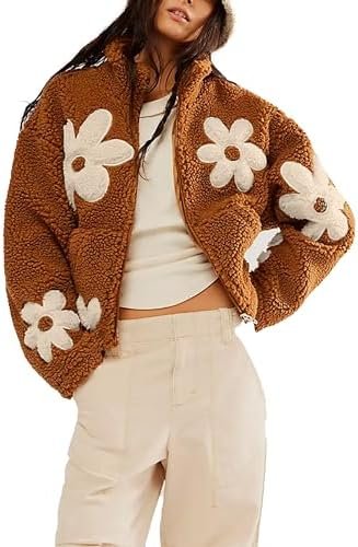 Maixang Womens Floral Print Sherpa Fleece Jackets Winter Zip...