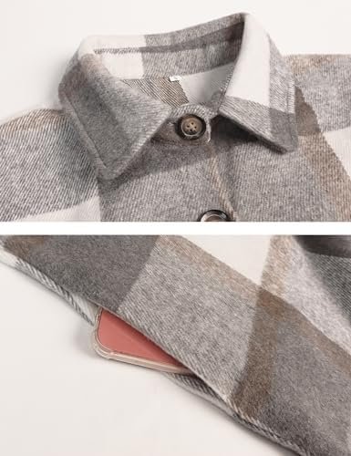 PUWEI Women's Long Flannel Plaid Jacket Shacket Cozy Lapel B...