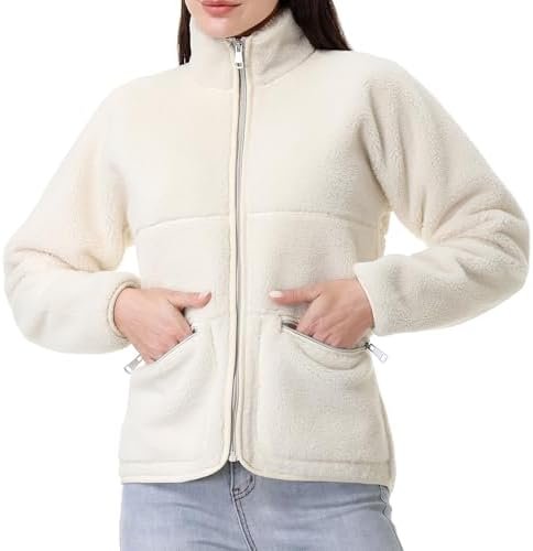 GIMECEN Women's Fuzzy Fleece Jacket Long Sleeve Zip Up Sherp...