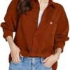 SSLR-Womens-Corduroy-Shacket-Jacket-Oversized Button Down Sh...