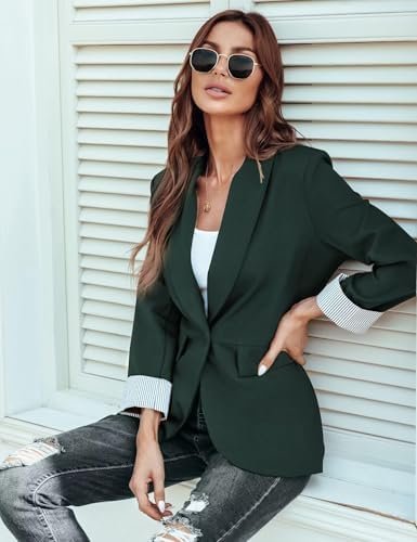 Genhoo Blazer Jackets for Women Open Front Long Sleeve Work ...