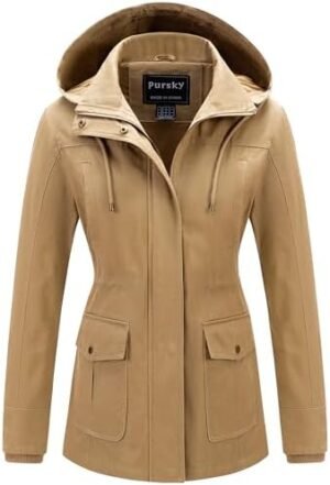 Pursky Women's Cotton Anorak Jacket Lightweight Casual Milit...