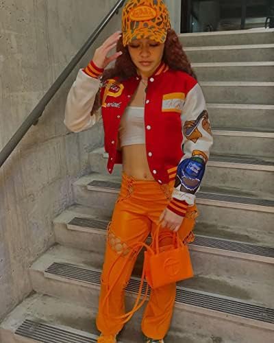 NIFTRIRY Varsity Jacket Women Patch Casual Jacket Cropped Ja...