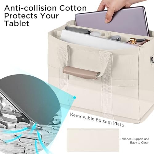 Canvas Tote Bag with Multi Pockets Crossbody Tote Bag for Wo...