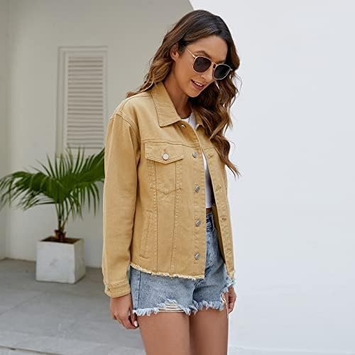 LONGBIDA Women's Jean Jacket Frayed Washed Button Up Cropped...
