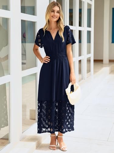 Simplee Womens 2025 Summer Boho Maxi Dress V Neck Empire Wai...