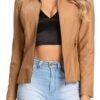 S P Y M Womens Faux Leather Jacket, Casual Fashion Quilted Z...