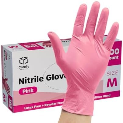 100 Count Pink Nitrile Disposable Gloves - Latex & Rubber Fr...