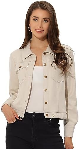 Allegra K Women's Faux Suede Jacket Point Collar Button Down... Allegra K Women's Faux Suede Jacket Point Collar Button Down...