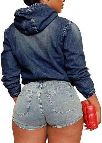 PINSV Women's Half Zip Sweatshirt Denim Hoodie Pullover Jack...