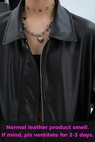 Women Faux Leather Blazer Vintage Lapel Boyfriend PU Jacket ...