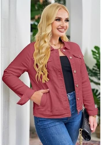 GRAPENT Women's Basic Button Down Long Sleeve Stretchy Jean ...