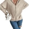 SHENHE Women's Zip Up Hooded Cardigan Drop Shoulder Casual K...