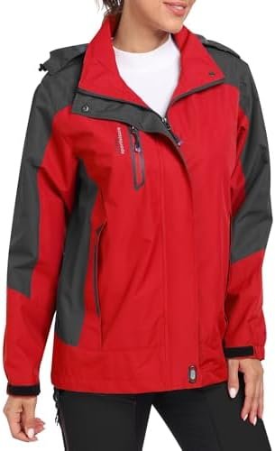 Women's Waterproof Rain Jacket with Detachable Hood Lightwei...