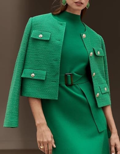 Cropped Tweed Blazer Jackets for Women Elegant Slim Collarle...