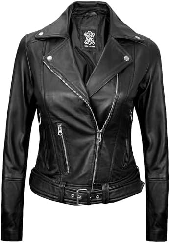 Blingsoul Leather Jacket Women - Real Lambskin Leather Asymm...