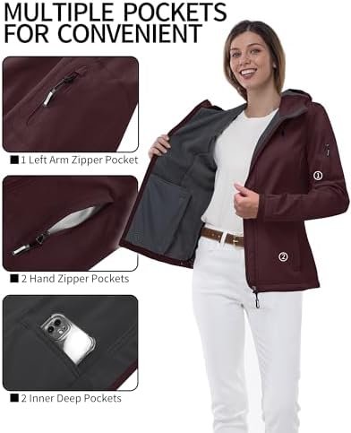 Outdoor Ventures Women's Softshell Jacket with Hood Fleece L...