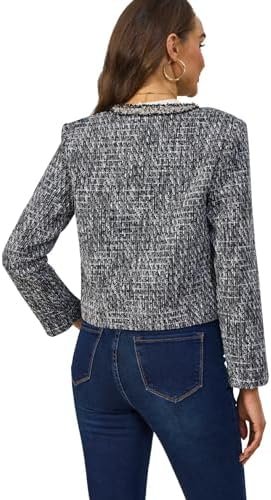 Xaspee Women's Tweed Blazers Cropped Long Sleeve Crewneck Op...